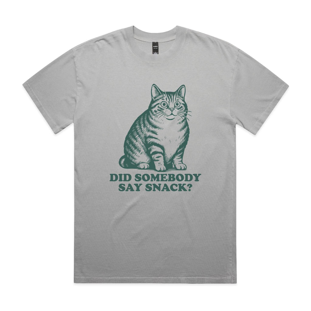Cat, Did Somebody Say Snack AS Colour Heavy Faded Tee Unisex Faded storm Heavy Faded T-shirt animal Food Printed In Australia