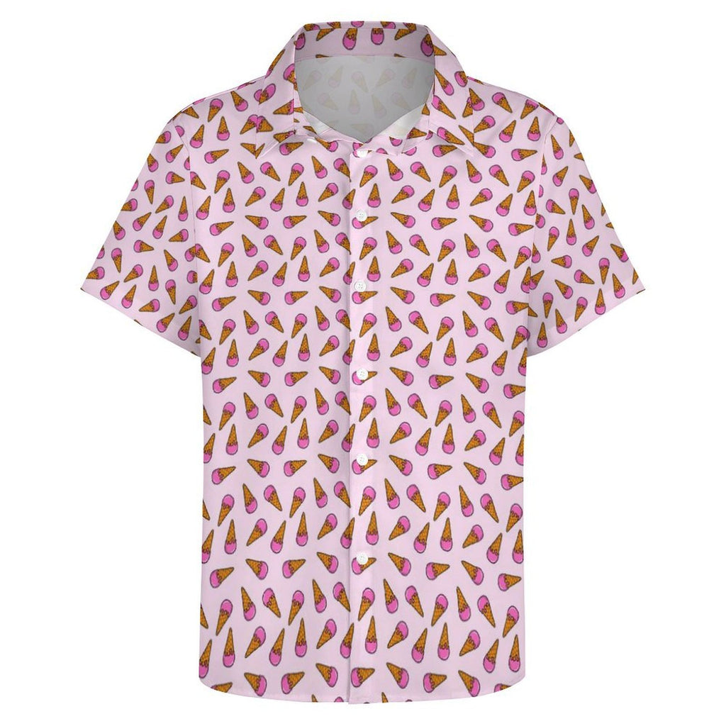 Pink Ice Cream Cones Women's Collared Pocketless Short Sleeve Shirt