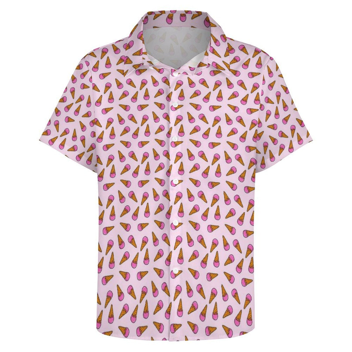 Pink Ice Cream Cones Women's Collared Pocketless Short Sleeve Shirt