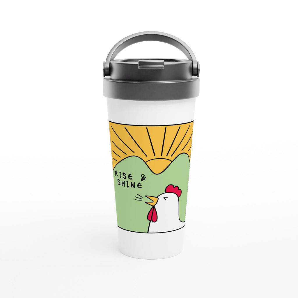 Rise And Shine, Rooster Morning - White 15oz Stainless Steel Travel Mug Default Title Travel Mug animal Globally Fulfilled