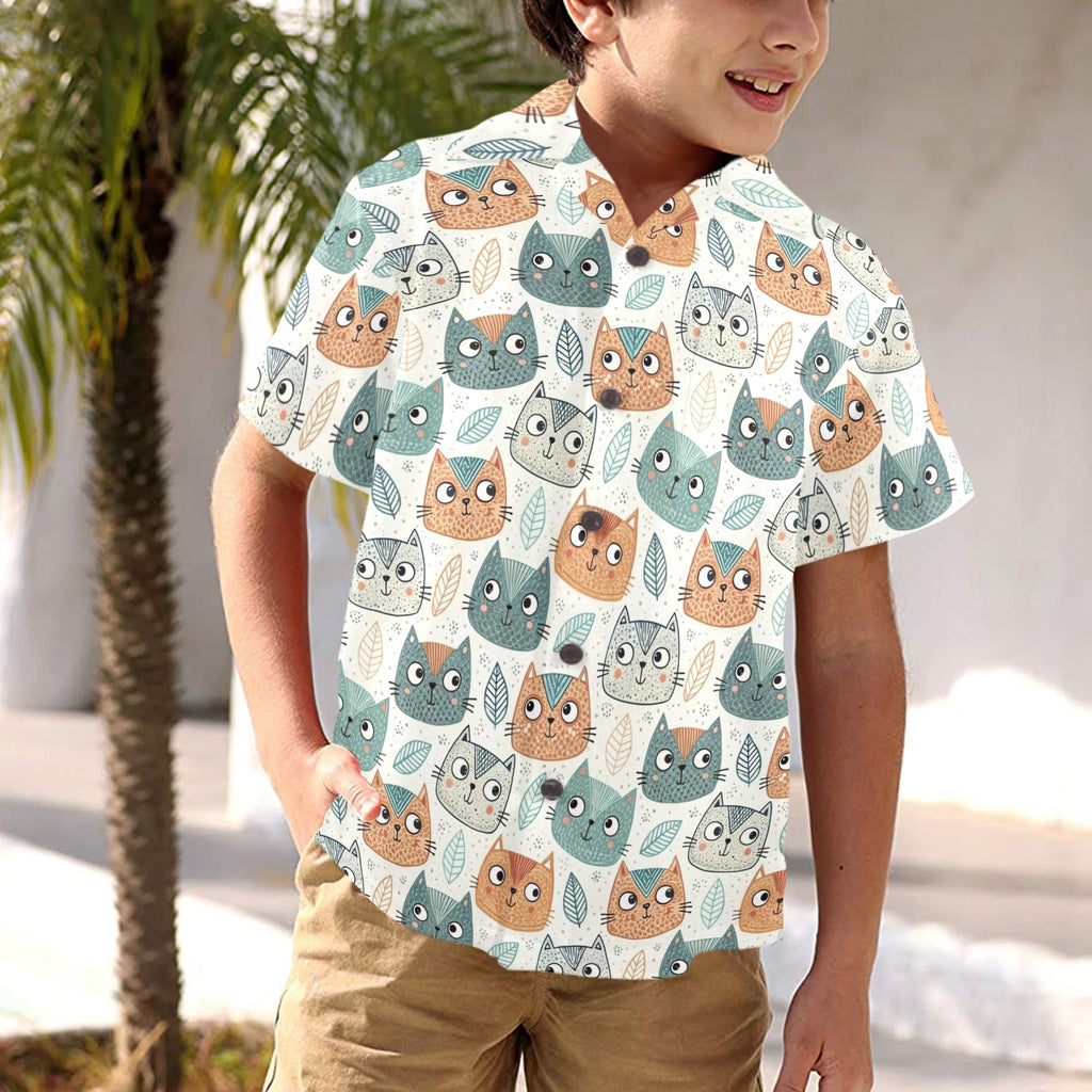 Cute Cat Faces - Junior Kids Hawaiian Shirt