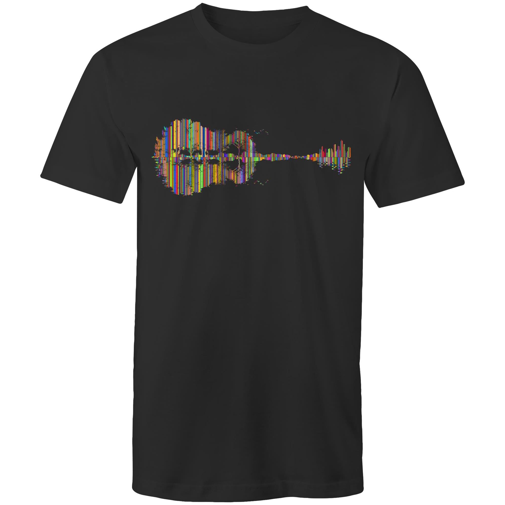 Guitar Reflection In Colour - Mens T-Shirt Black Mens T-shirt Music Printed In Australia