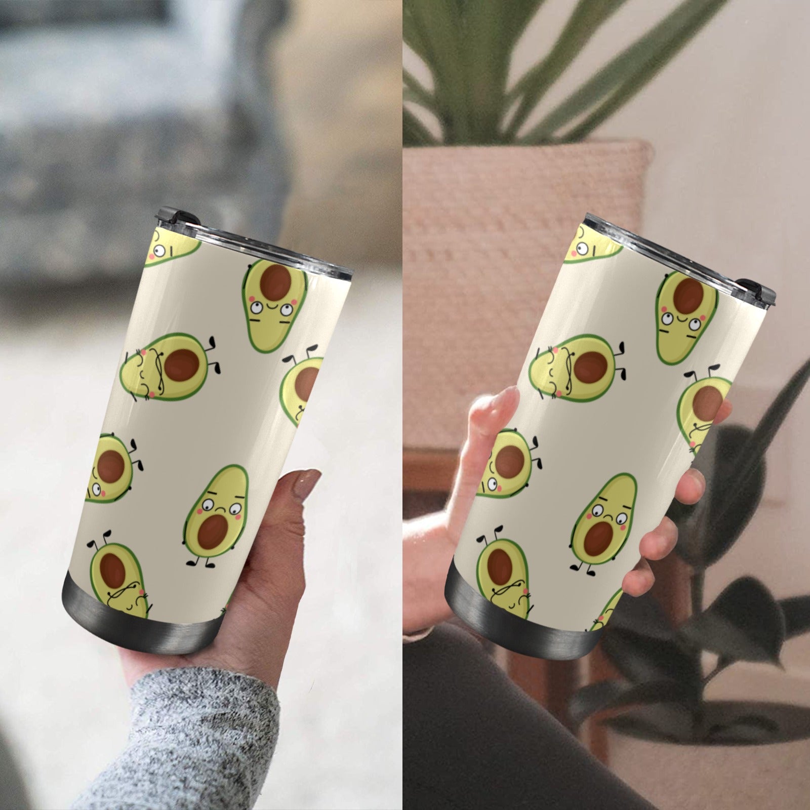 Avocado Characters - 20oz Mobile Tumbler with Lid (Black Lock) 20oz Travel Mug Food Printed Offshore