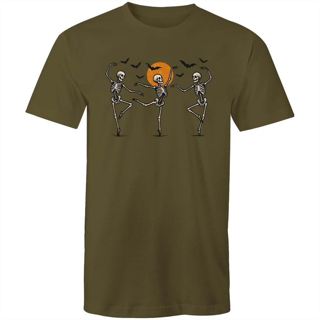 Skeleton Dance, Halloween - Mens T-Shirt Army Green Mens T-shirt Halloween Printed In Australia