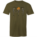 Skeleton Dance, Halloween - Mens T-Shirt Army Green Mens T-shirt Halloween Printed In Australia