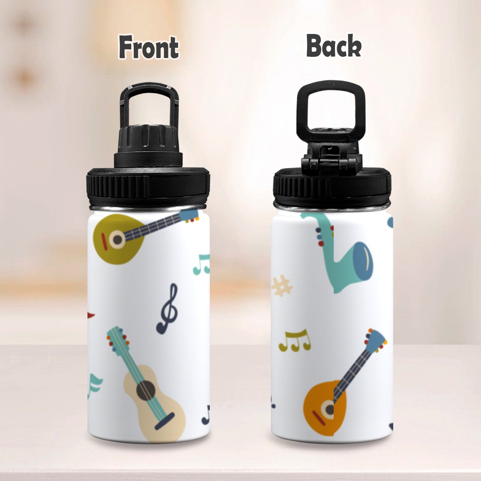 Guitar Music - Kids Water Bottle with Chug Lid (12 oz) Kids Water Bottle with Chug Lid Music Printed Offshore
