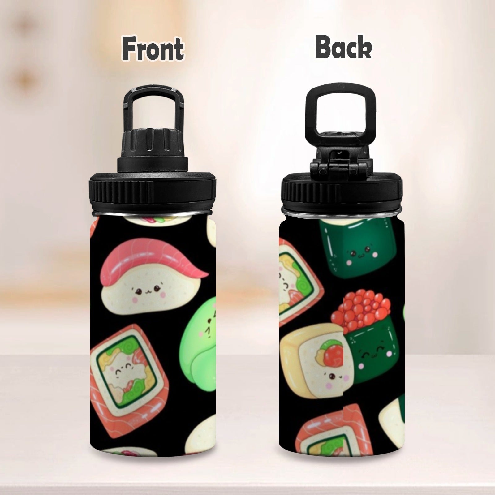 Happy Sushi - Kids Water Bottle with Chug Lid (12 oz) Kids Water Bottle with Chug Lid Food Printed Offshore