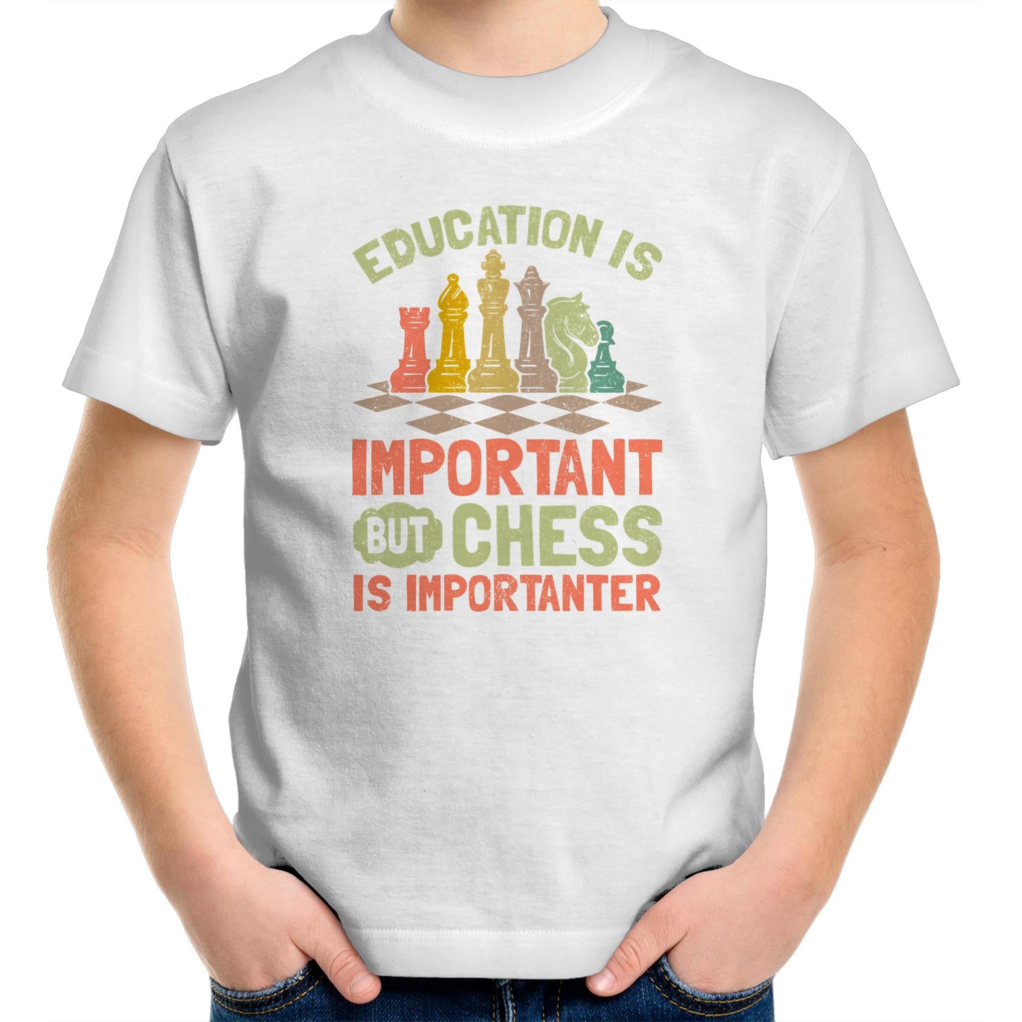 Chess And Education - Kids Youth T-Shirt White Kids Youth T-shirt Chess Games Printed In Australia