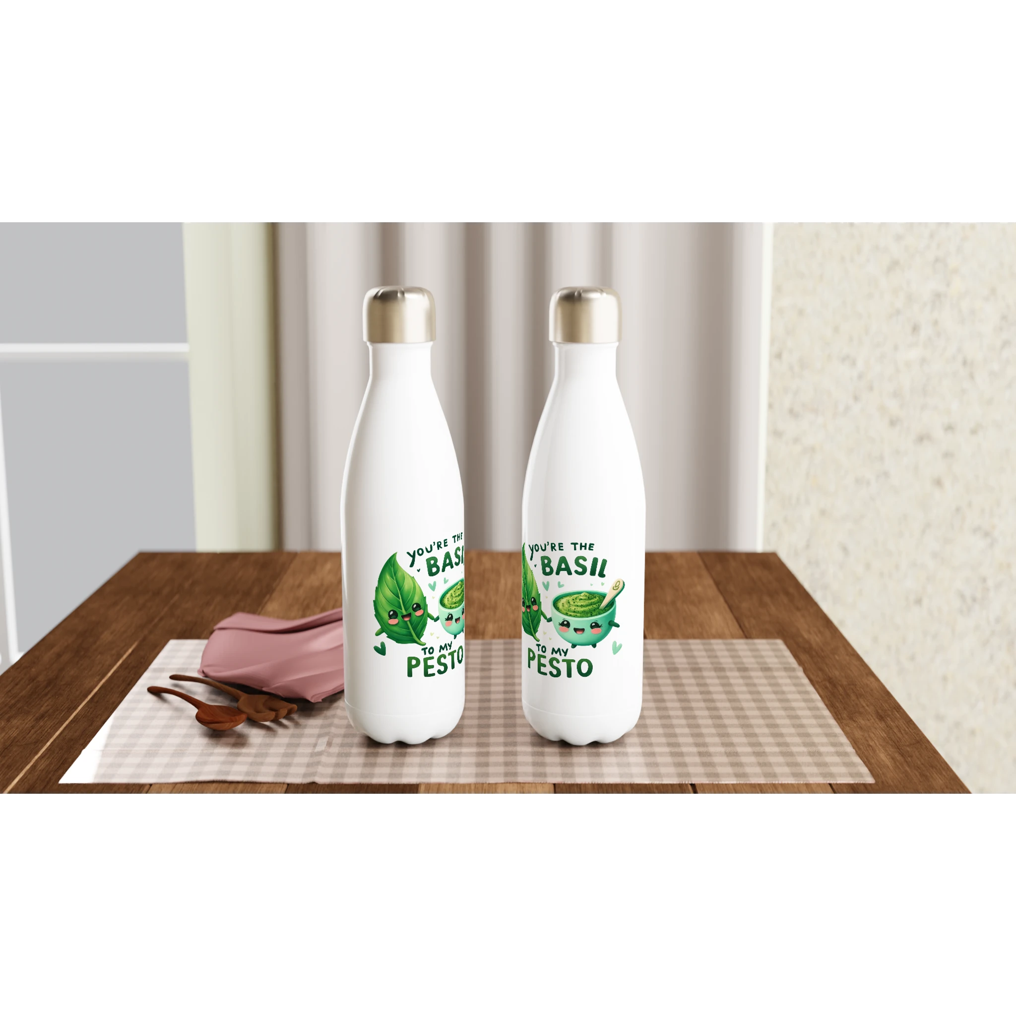 You're The Basil To My Pesto, Valentine - White 17oz Stainless Steel Water Bottle White Water Bottle Food Globally Fulfilled Love