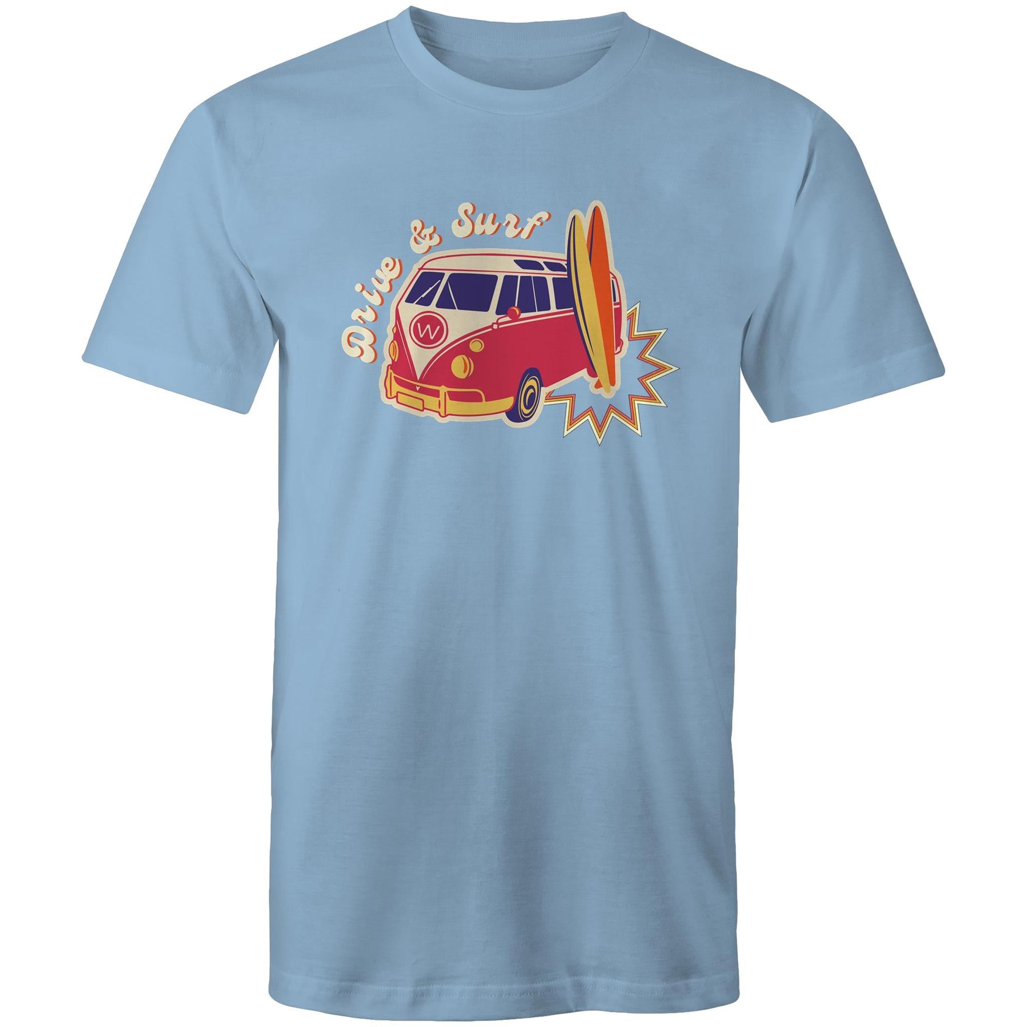 Drive And Surf - Mens T-Shirt Carolina Blue Mens T-shirt Printed In Australia Summer Surf
