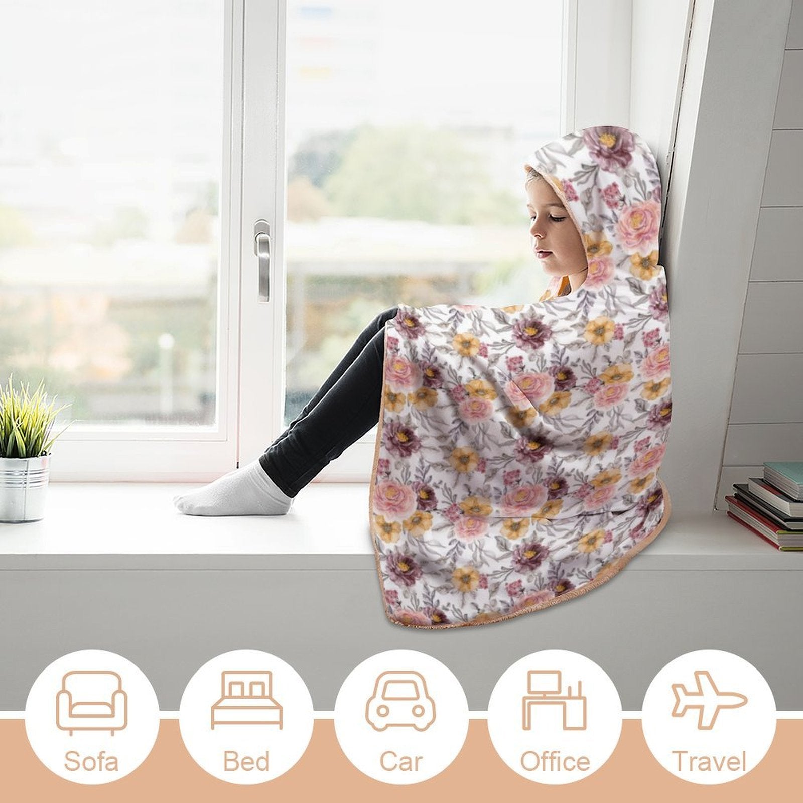 Painted Flowers Kids Hooded Blanket 100cm x 130cm