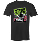 Astronaut, Anywhere But Here - Mens T-Shirt Black Mens T-shirt Printed In Australia Space