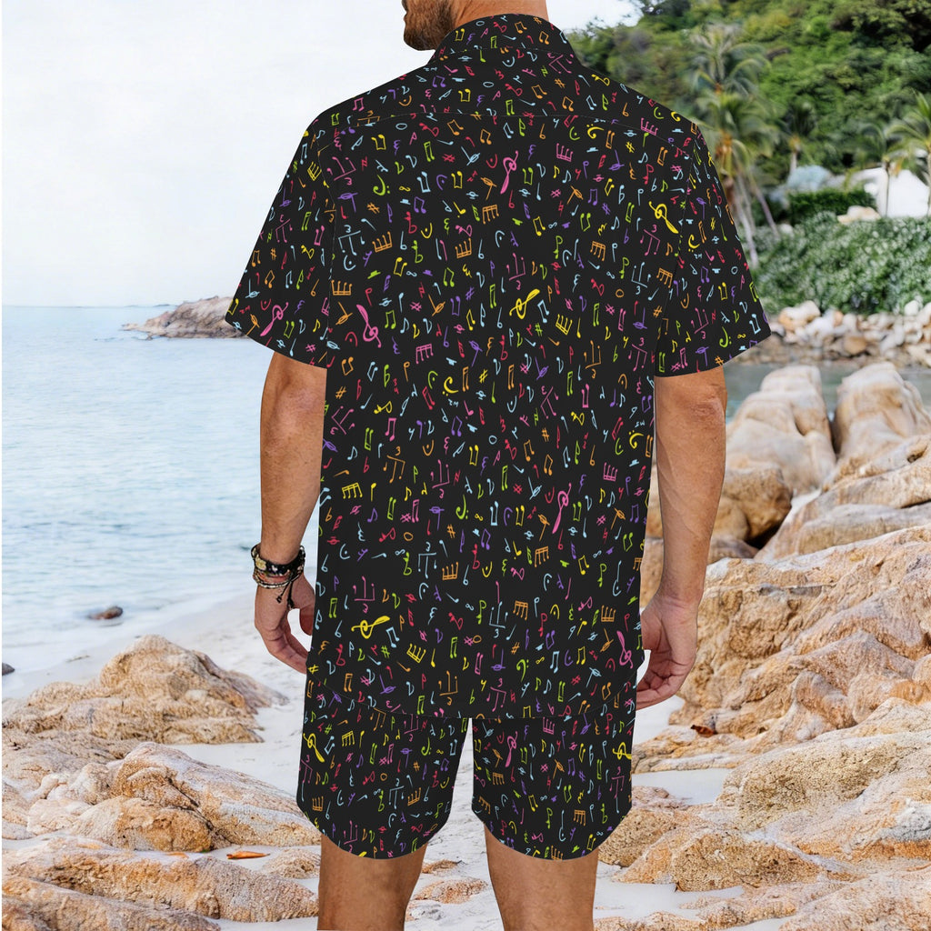 Music Notes Men's Hawaiian Shirt & Shorts Set Men's Hawaiian Shirt & Shorts Set Music Printed Offshore
