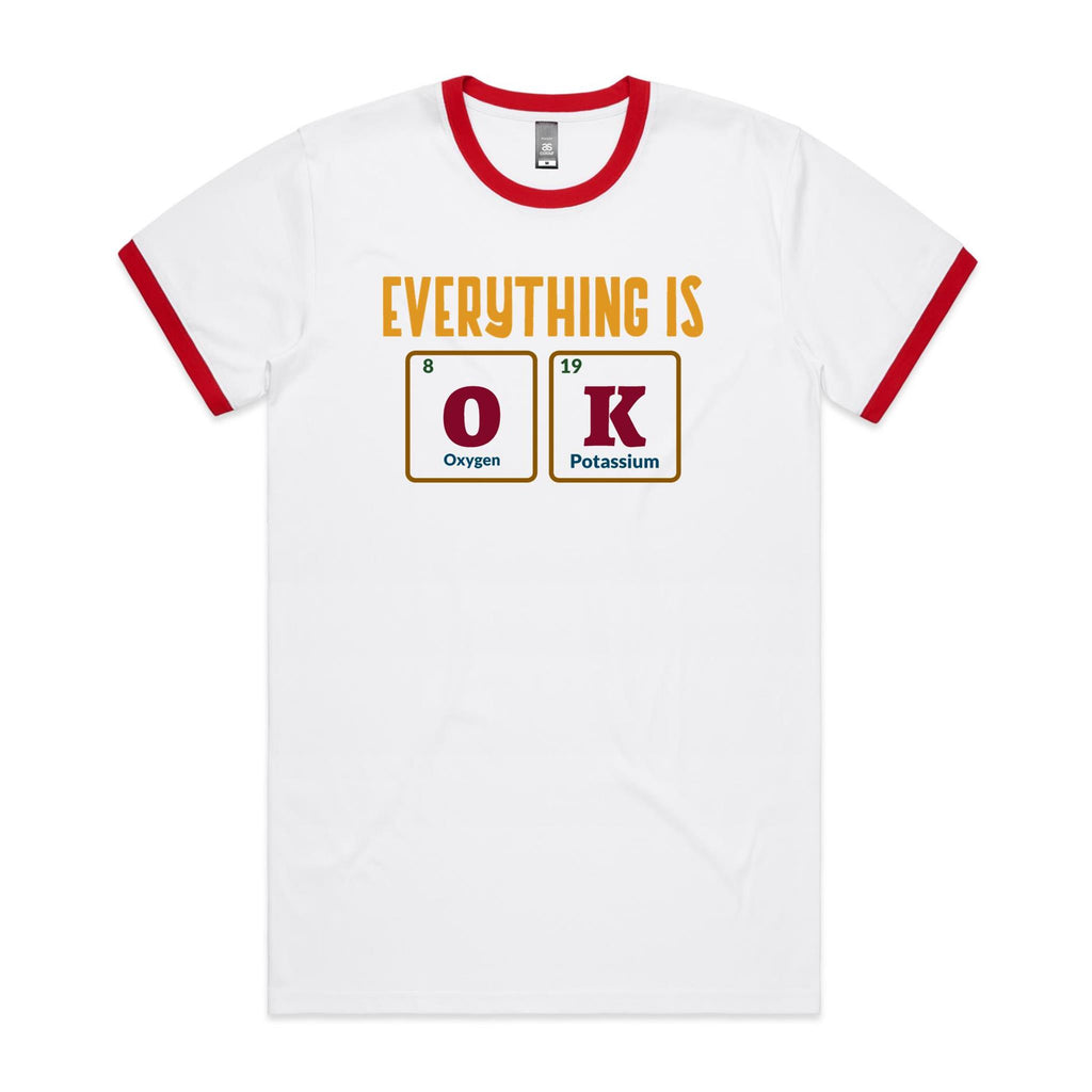 Everything Is OK, Periodic Table - Staple Ringer Tee White Red Ringer T-Shirt Printed In Australia Science