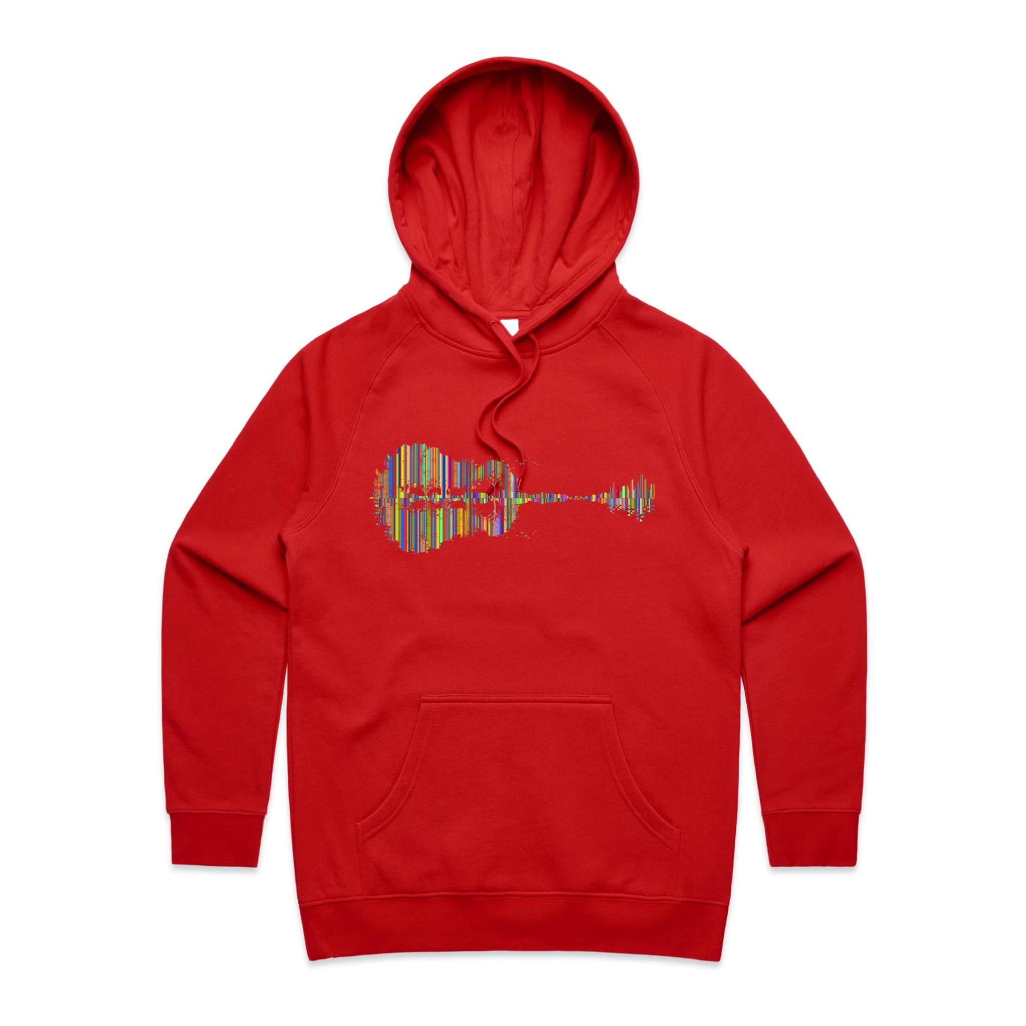 Guitar Reflection In Colour - Womens Hoodie Red Womens 2XL Womens Hoodie Music Printed In Australia