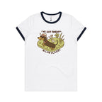 Dachshund, I've Got Friends In Low Places AS Colour Women's Ringer Tee White Navy Womens Ringer T-shirt animal Printed In Australia