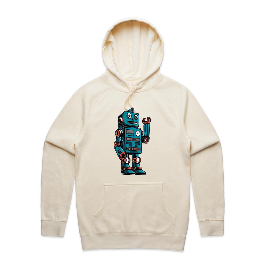 Robot - Mens Hoodie Ecru Mens Hoodie Printed In Australia Sci Fi