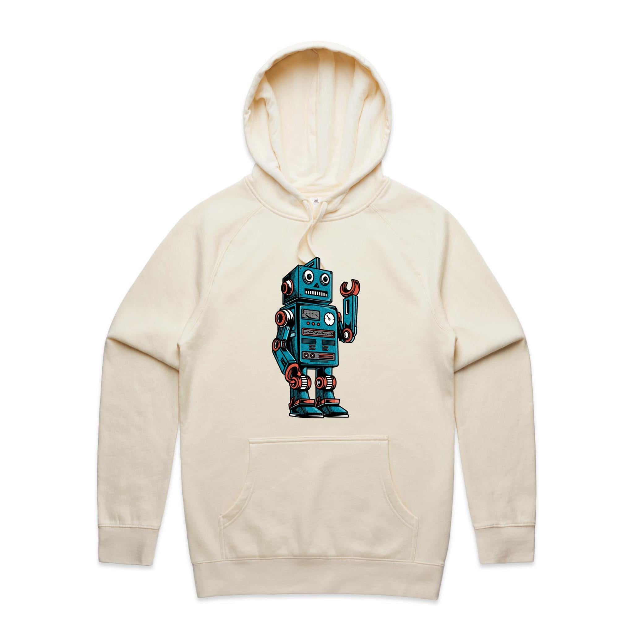 Robot - Mens Hoodie Ecru Mens Hoodie Printed In Australia Sci Fi