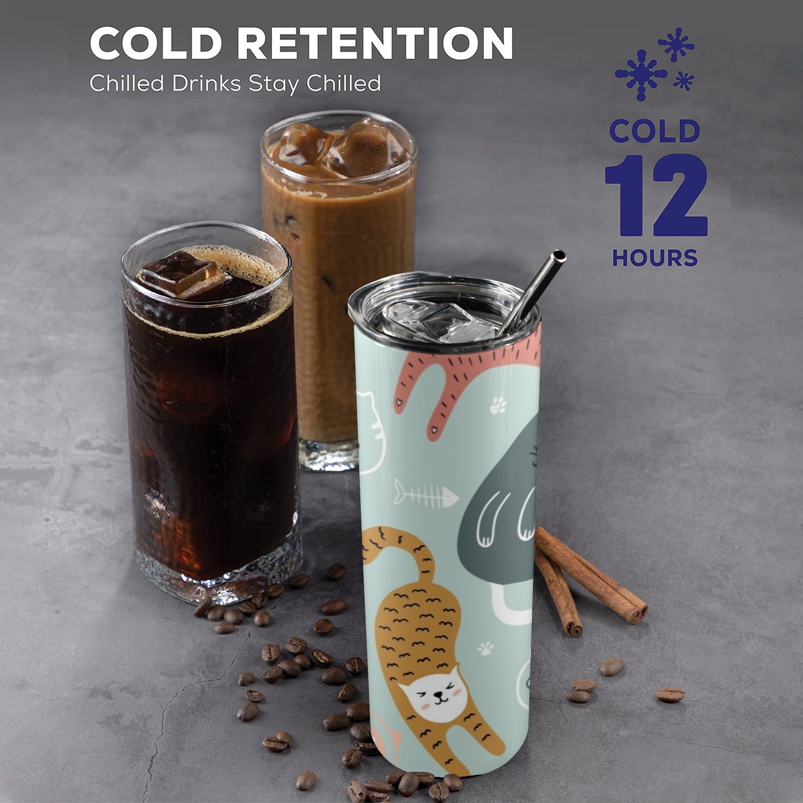 Cat Stretch - 20oz Tall Skinny Tumbler with Lid and Straw