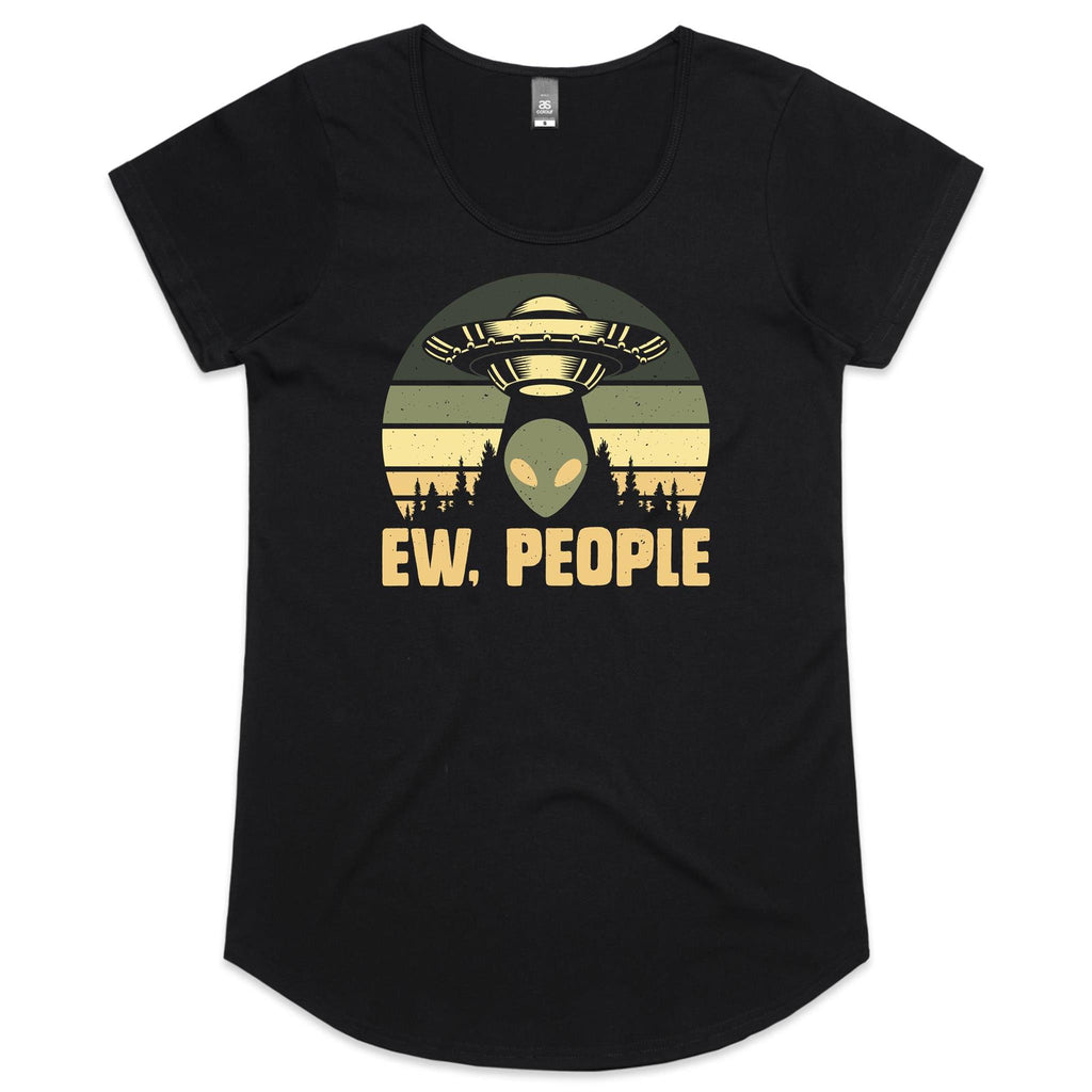 Alien Ew, People - Womens Scoop Neck T-Shirt Black Womens Scoop Neck T-shirt Printed In Australia Sci Fi