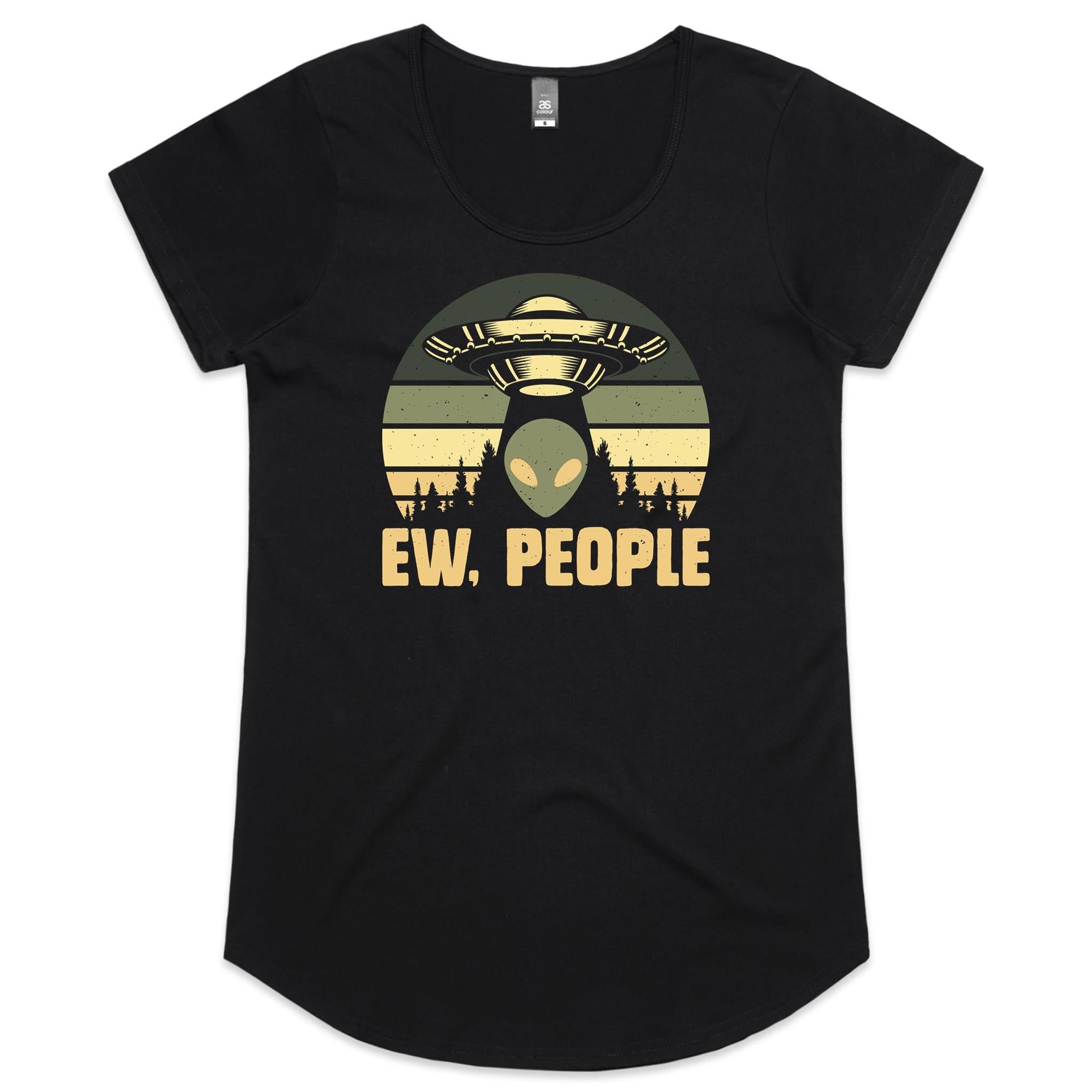 Alien Ew, People - Womens Scoop Neck T-Shirt Black Womens Scoop Neck T-shirt Printed In Australia Sci Fi