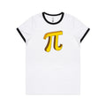 Pi Women's AS Colour Ringer Tee White Black Womens Ringer T-shirt Maths Printed In Australia Science
