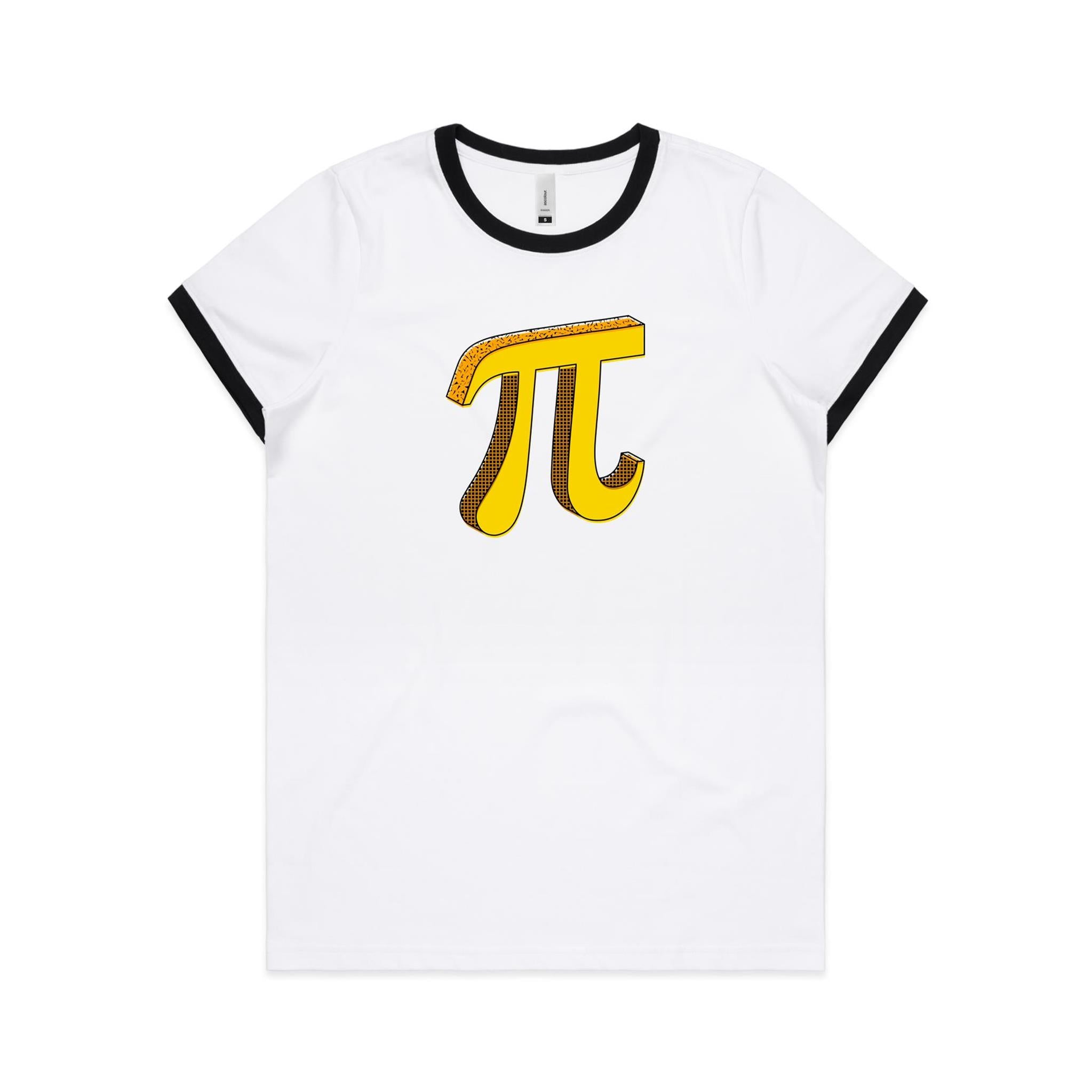 Pi - Women's Ringer Tee White Black Womens Ringer T-shirt Maths Printed In Australia Science