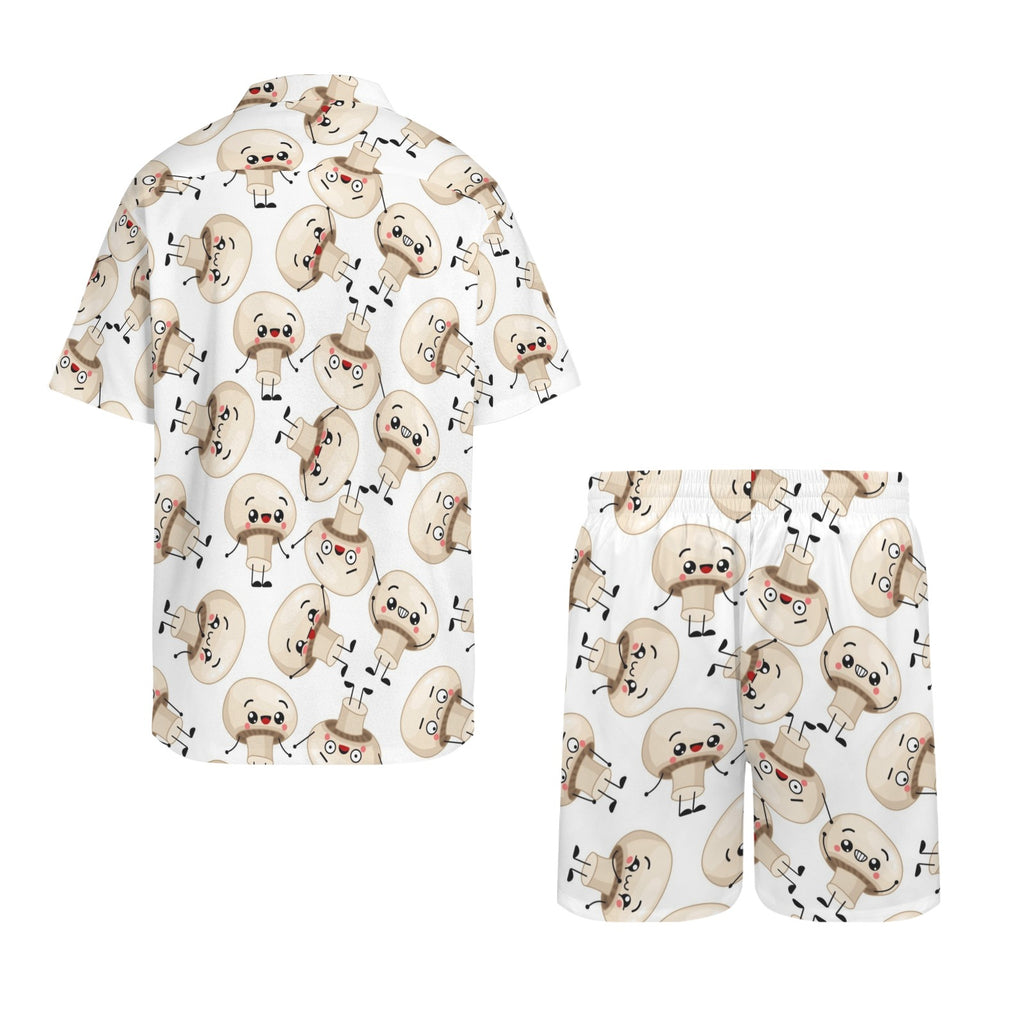 Cute Mushrooms Men's Hawaiian Shirt & Shorts Set Men's Hawaiian Shirt & Shorts Set Food Printed Offshore