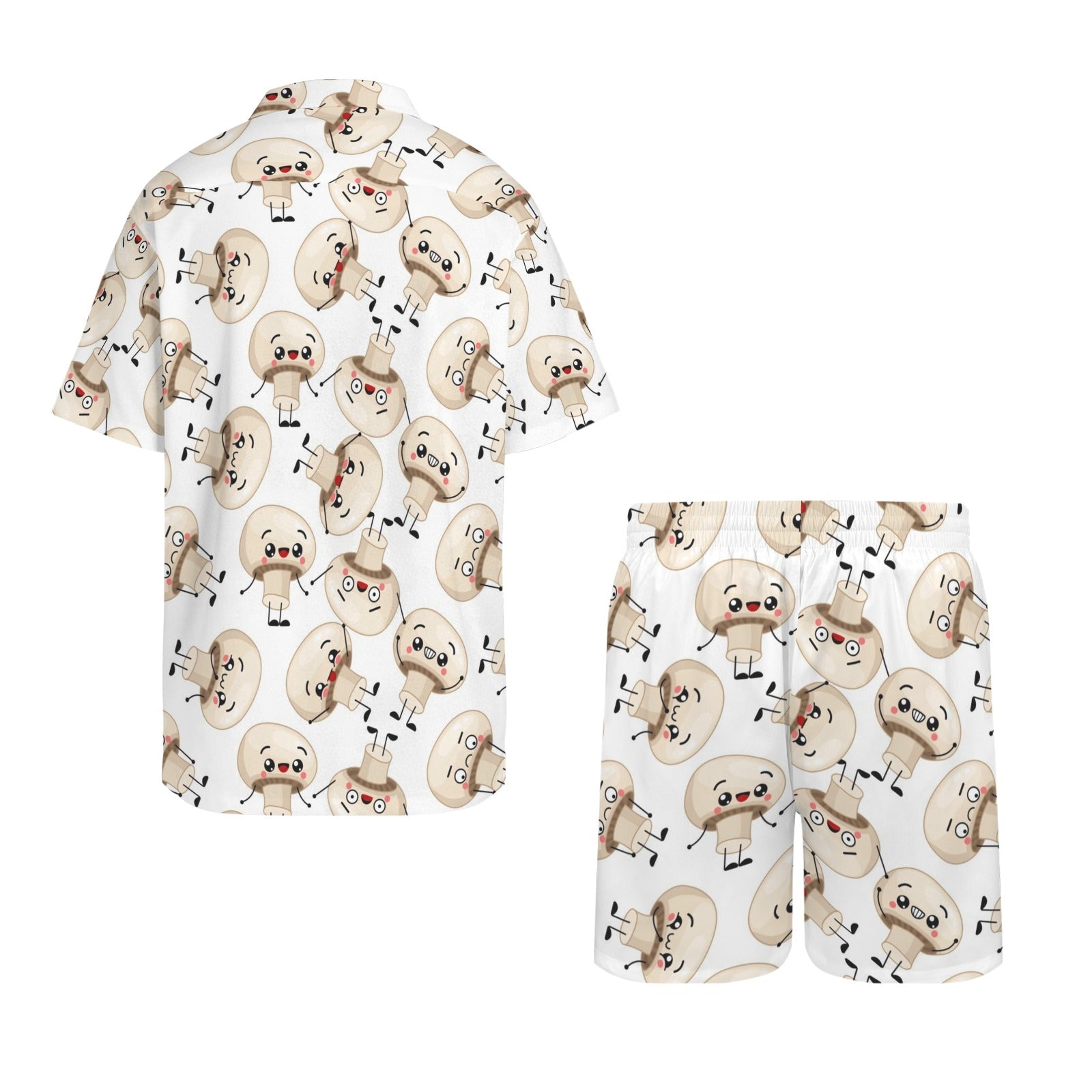 Cute Mushrooms Men's Hawaiian Shirt & Shorts Set Men's Hawaiian Shirt & Shorts Set Food Printed Offshore