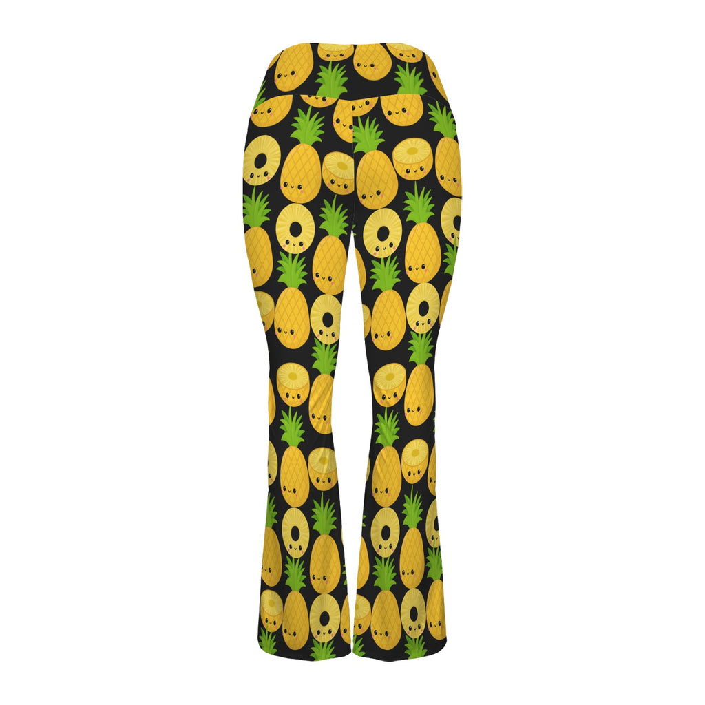 Happy Pineapples High Waist Crossover Tummy Control Flare Leggings High Waist Flare Leggings Food Printed Offshore