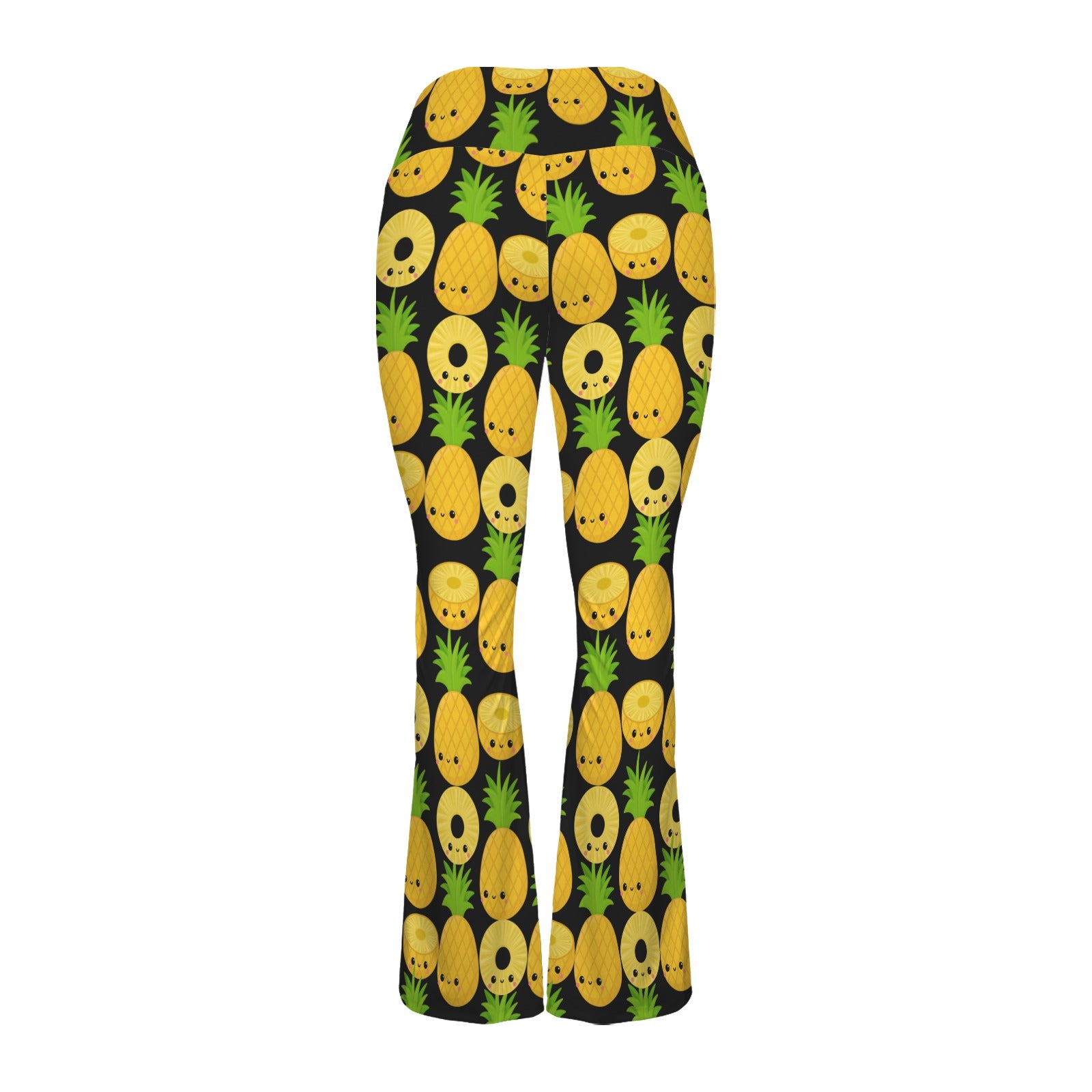 Happy Pineapples High Waist Crossover Tummy Control Flare Leggings High Waist Flare Leggings Food Printed Offshore