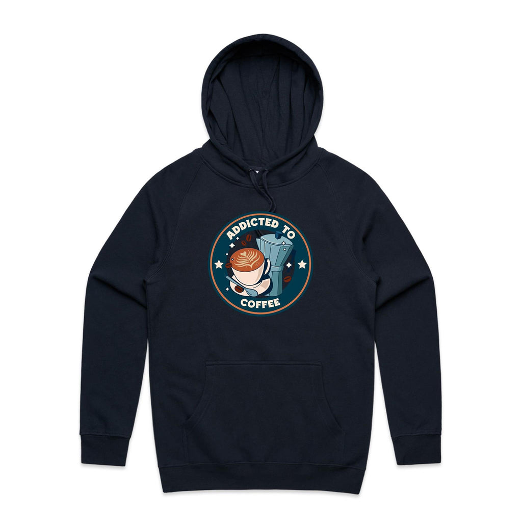 Addicted To Coffee - Mens Hoodie Navy Mens Hoodie Coffee Printed In Australia