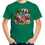 Santa By The Beach- Kids Youth T-shirt Kelly Green Kids Christmas T-shirt Christmas Printed In Australia