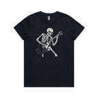 Skeleton Playing Guitar Women's AS Colour T-shirt Navy Womens T-shirt Music Printed In Australia