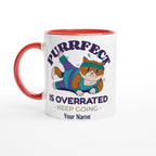 Personalised - Purrfect Is Overrated - White 11oz Ceramic Mug with Colour Inside Ceramic Red Personalised 11oz Mug Customise Fitness Globally Fulfilled Name Personalise