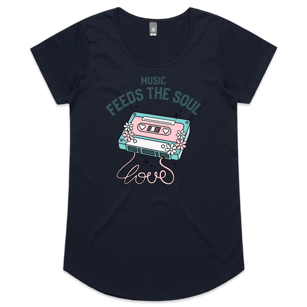 Music Feeds The Soul - Womens Scoop Neck T-Shirt Navy Womens Scoop Neck T-shirt Music Printed In Australia