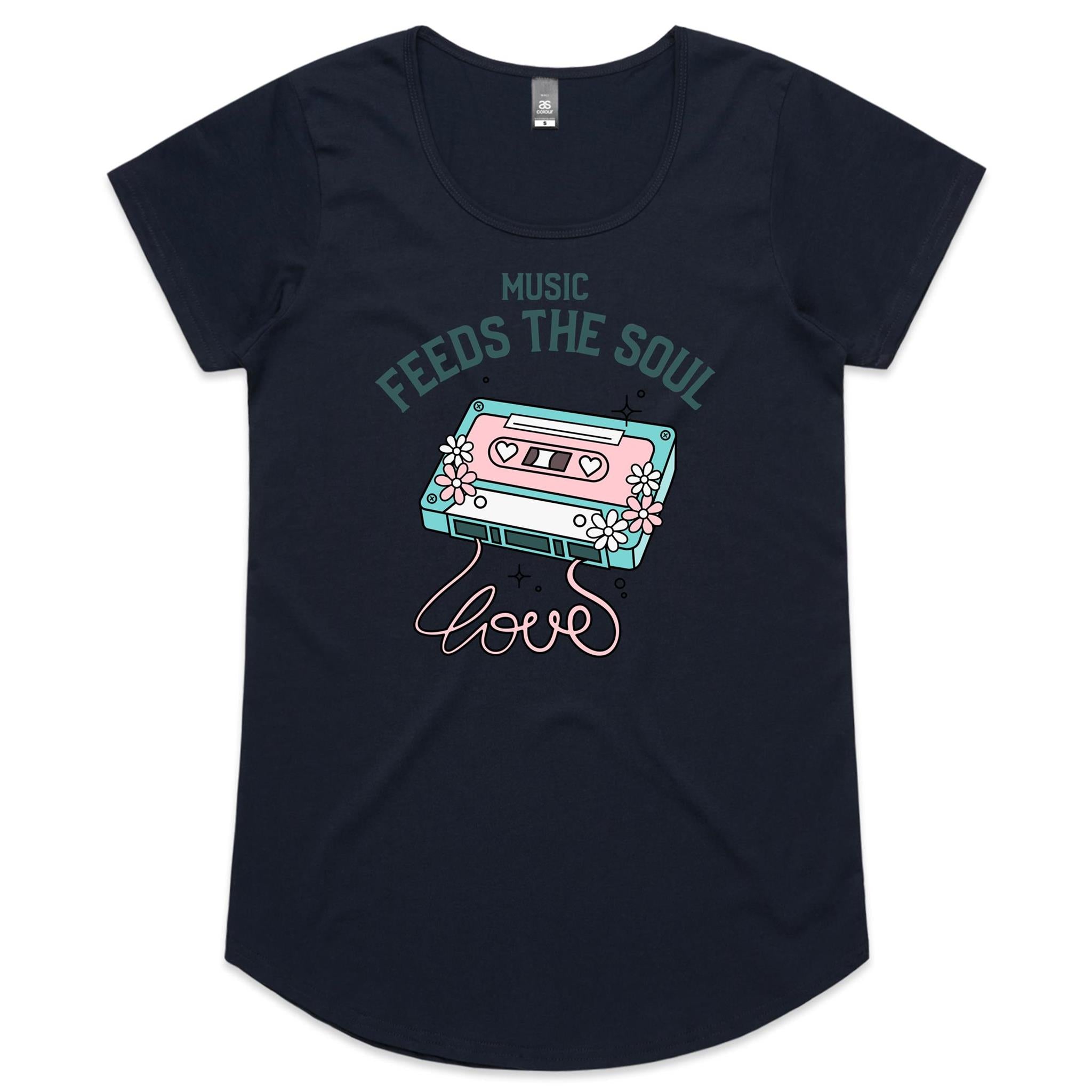 Music Feeds The Soul - Womens Scoop Neck T-Shirt Navy Womens Scoop Neck T-shirt Music Printed In Australia