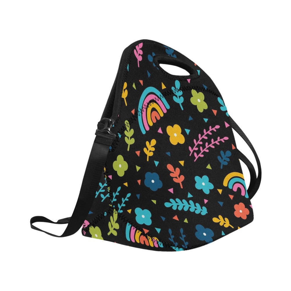Rainbows And Flowers Neoprene Lunch Bag/Large (Model 1669) Neoprene Lunch Bag Printed Offshore