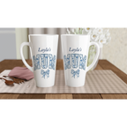 Personalise - Mum, Blue Floral - White Latte 17oz Ceramic Mug Personalised Latte Mug customise Globally Fulfilled Mum Name