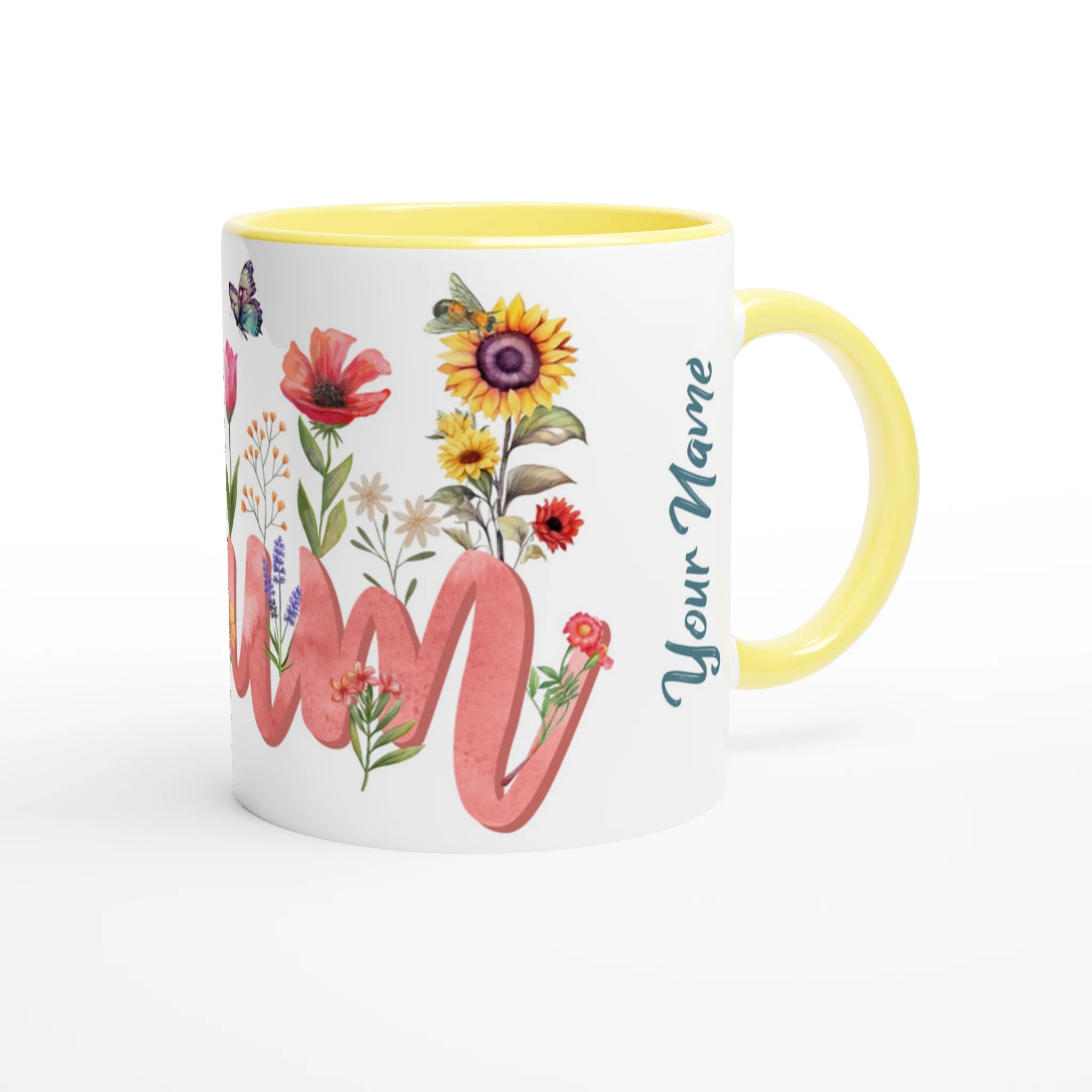 Personalised - Mum With Flowers And Butterflies - 11oz Ceramic Mug Personalised 11oz Mug Globally Fulfilled Mum
