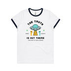 The Truth Is Out There - Women's Ringer Tee White Navy Womens Ringer T-shirt Printed In Australia Sci Fi