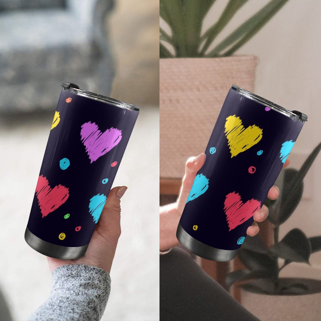 Colourful Hearts - 20oz Mobile Tumbler with Lid (Black Lock)