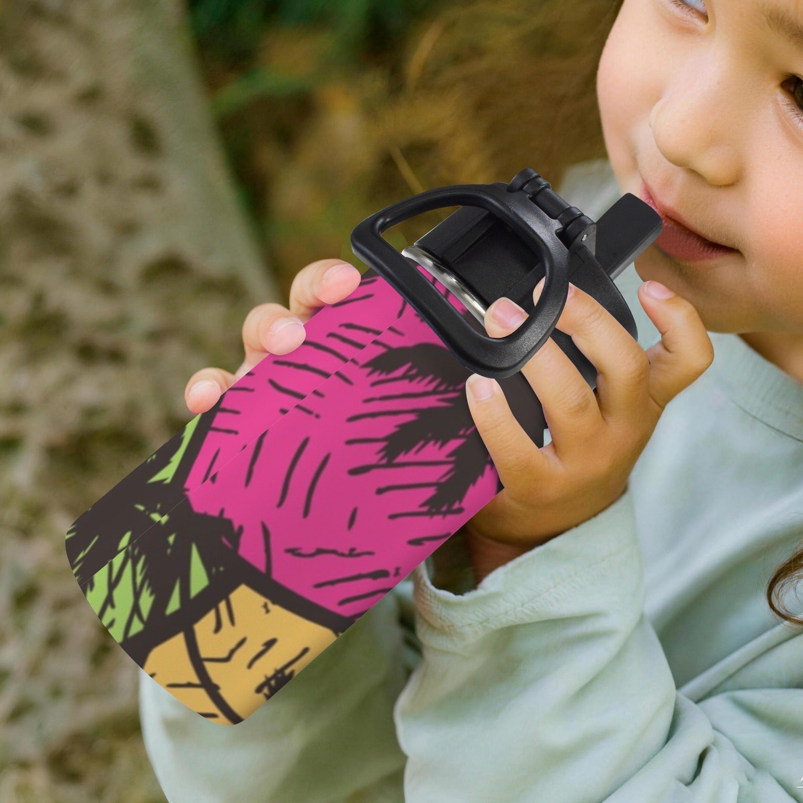 Palm Trees 12oz Kids Water Bottle with Straw Lid