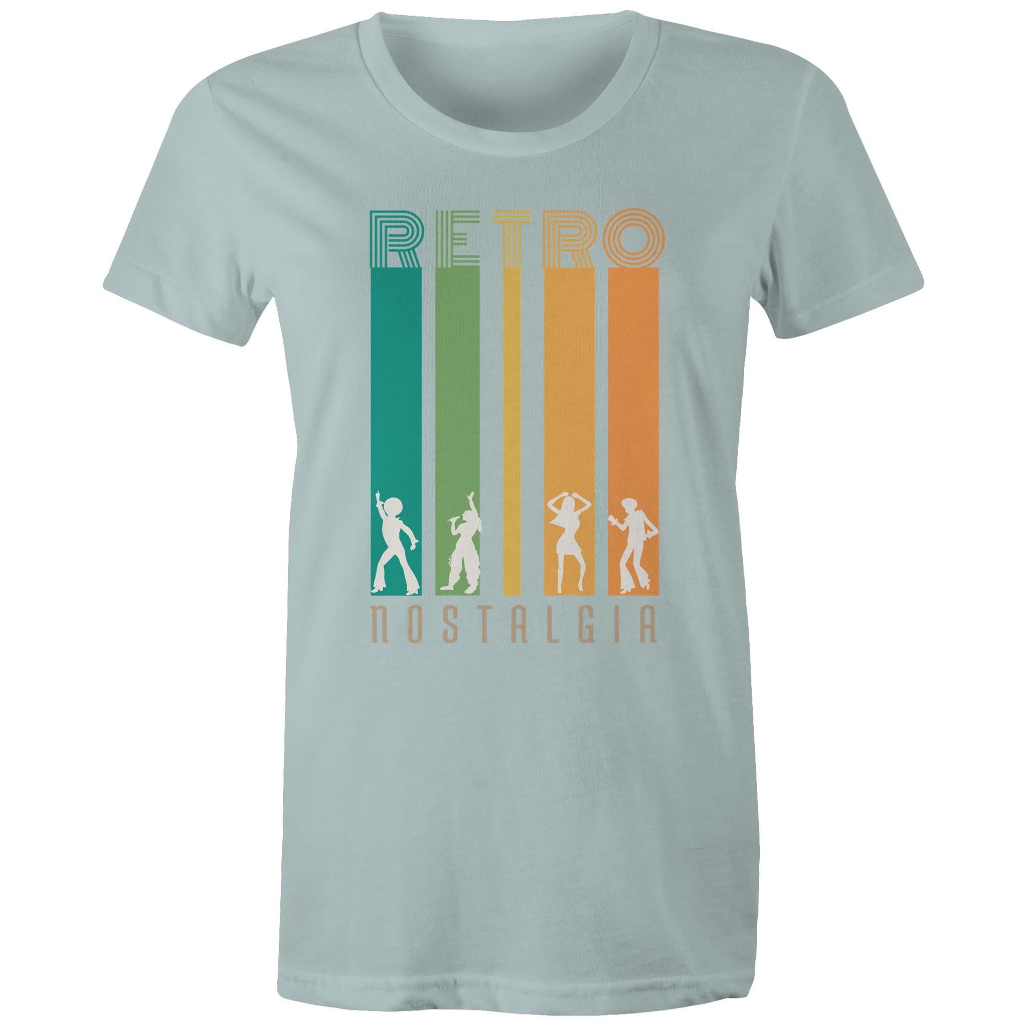 Retro Nostalgia - Womens T-shirt Pale Blue Womens T-shirt Printed In Australia Retro