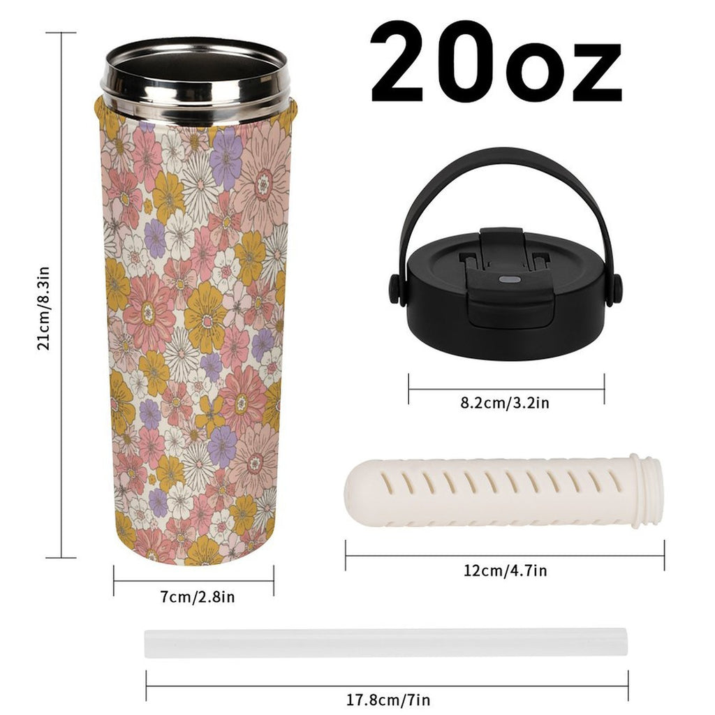 Faded Floral 20oz Tea Tumbler with Carry Handle