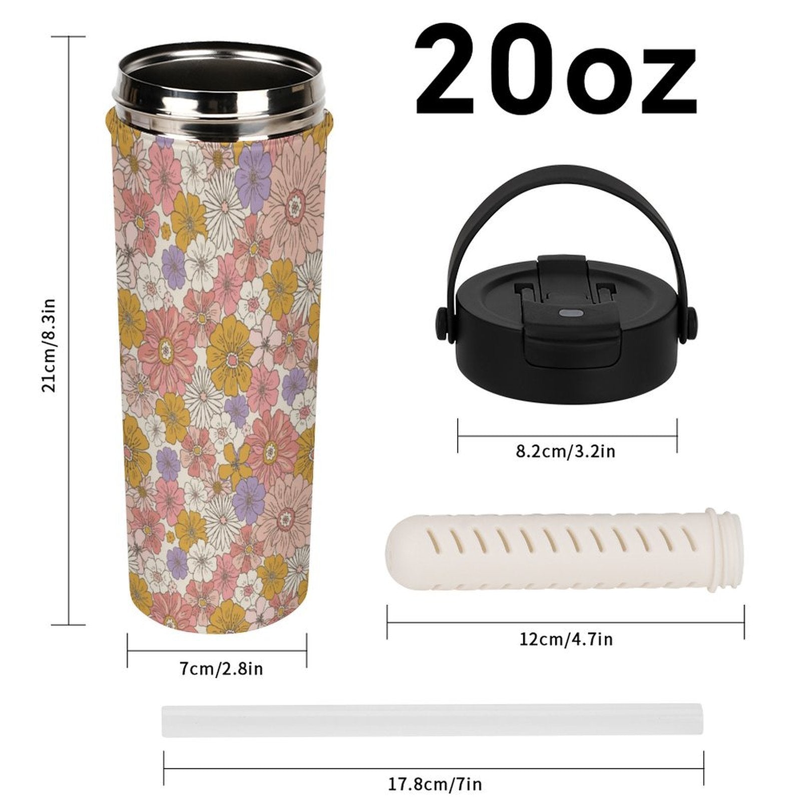 Faded Floral 20oz Tea Tumbler with Carry Handle