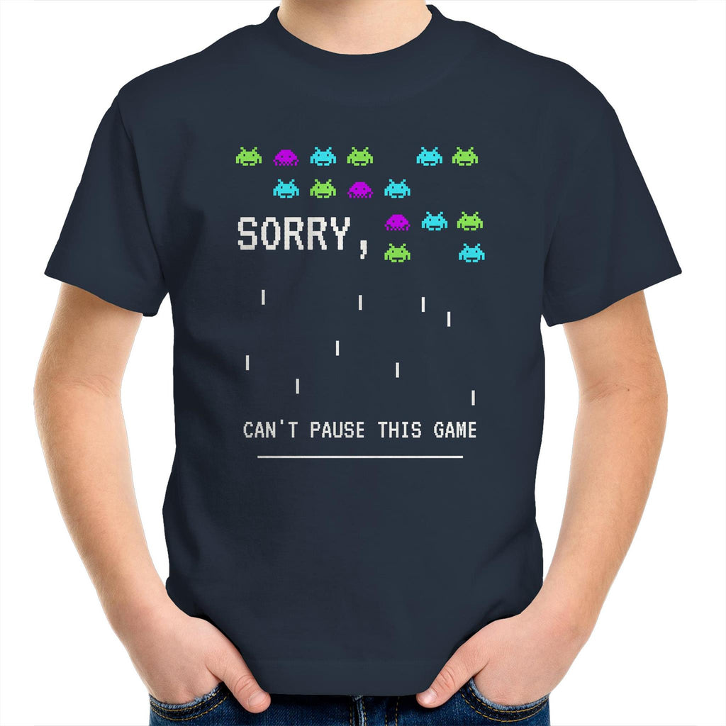 Sorry, Can't Pause This Game - Kids Youth T-Shirt Navy Kids Youth T-shirt Games Printed In Australia