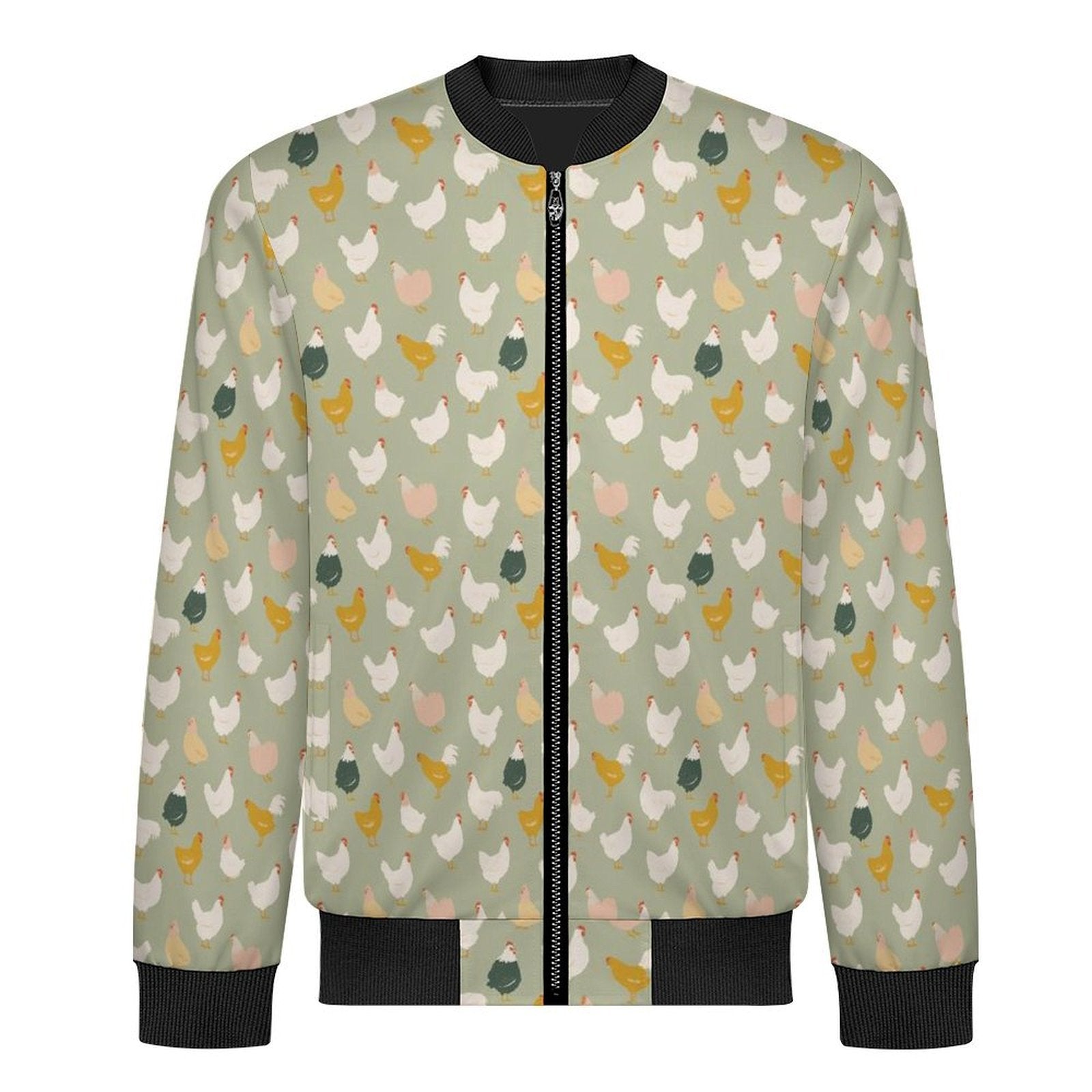 Chicken Life Men's Casual Zip‑Up Bomber Jacket