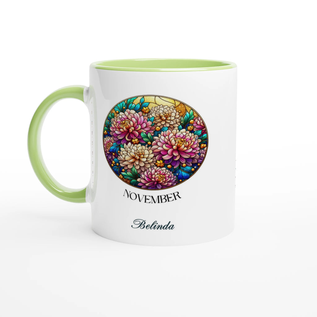 Stained Glass Birth Month Flowers - 11oz Ceramic Mug Ceramic Green Personalised 11oz Mug Birthday customise Globally Fulfilled Name personalise Plants