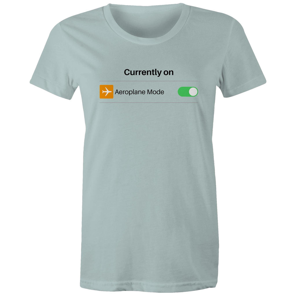 Currently On Aeroplane Mode - Womens T-shirt Pale Blue Womens T-shirt Printed In Australia Tech